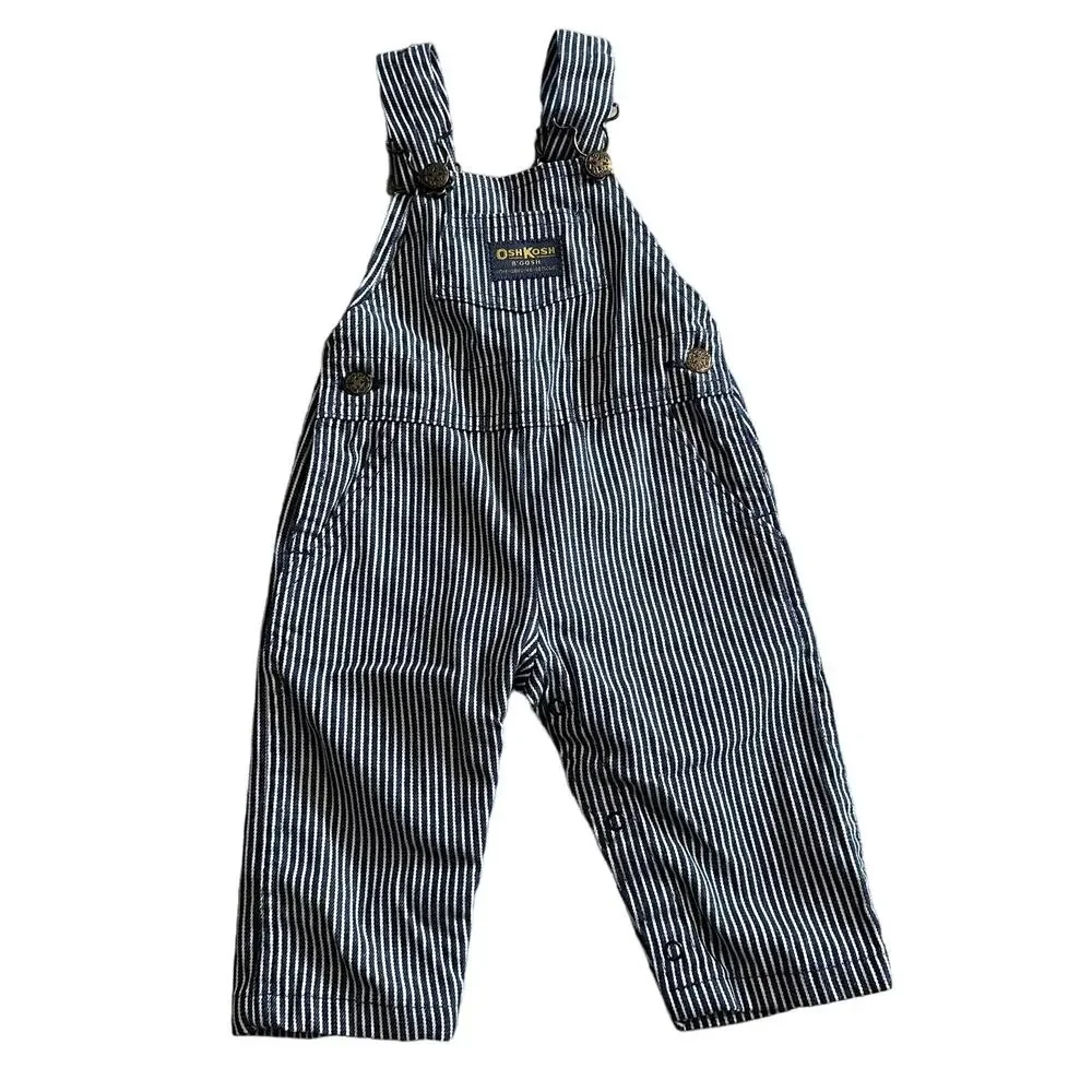 Vintage OshKosh B'Gosh Railroad Stripe Bib Overalls 12 Month USA Made